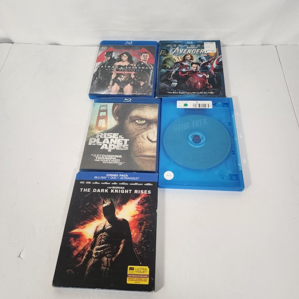5 Movie Blu-ray Lot‎ Avengers Batman Superman Dark Knight Star Trek Apes
